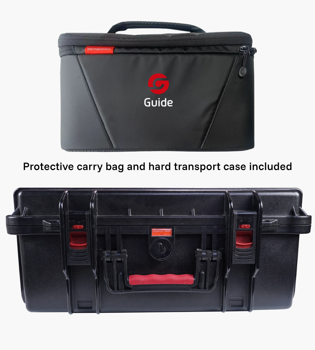 Protective Guide carry bag and hard transport case supplied for the Guide PT II thermal camera.