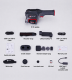 Guide Sensmart Hammer II series thermal camera with batteries, cables, straps, adapters, lens caps, SD card and documentation.