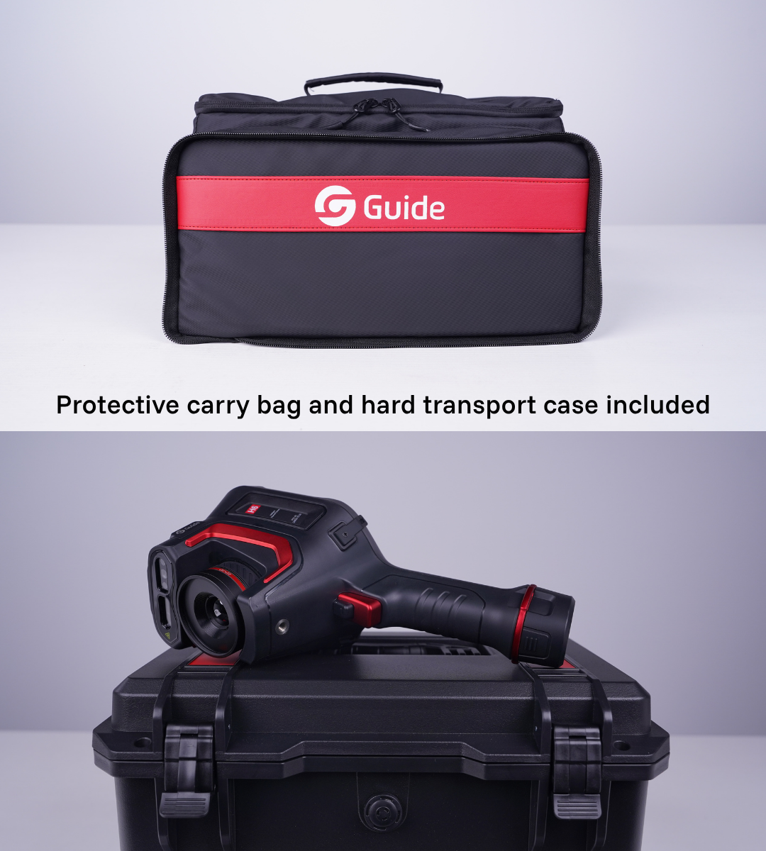 Guide Sensmart Hammer II series thermal camera with its protective carry bag and hard transport case.