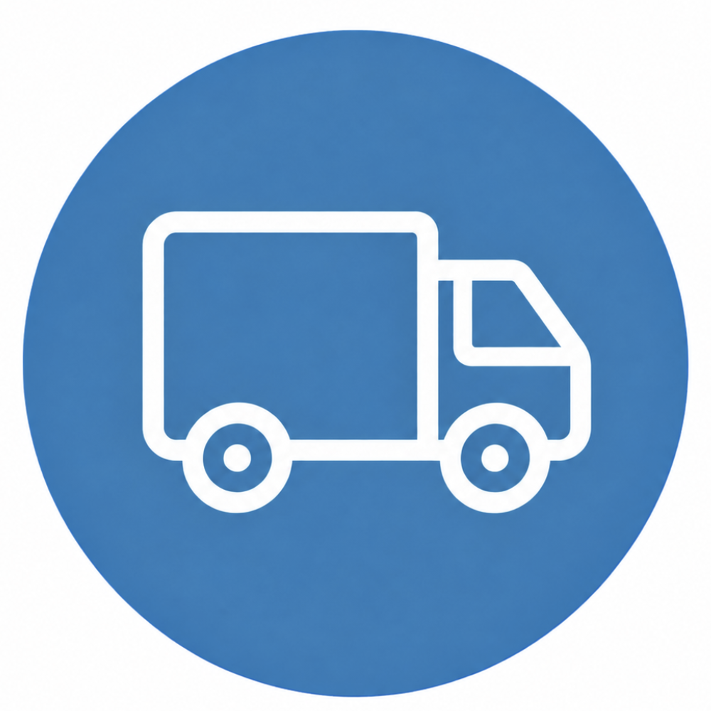 Free UK Delivery: White delivery-truck icon on a blue circle