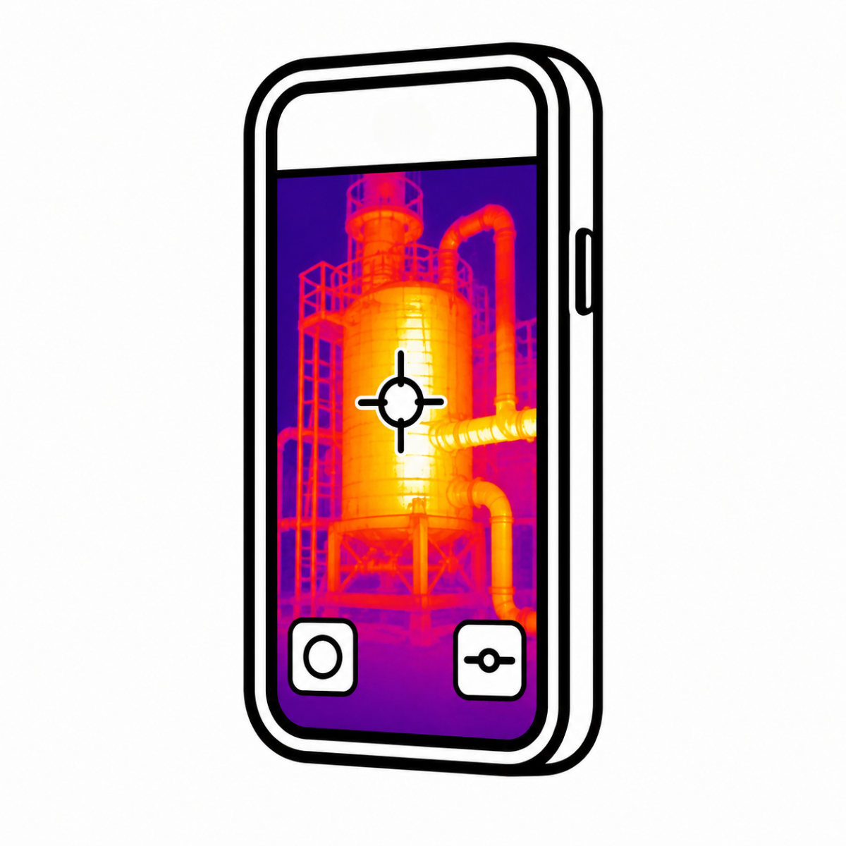 FocusIR: FocusIR mobile thermal imaging app displayed on a smartphone