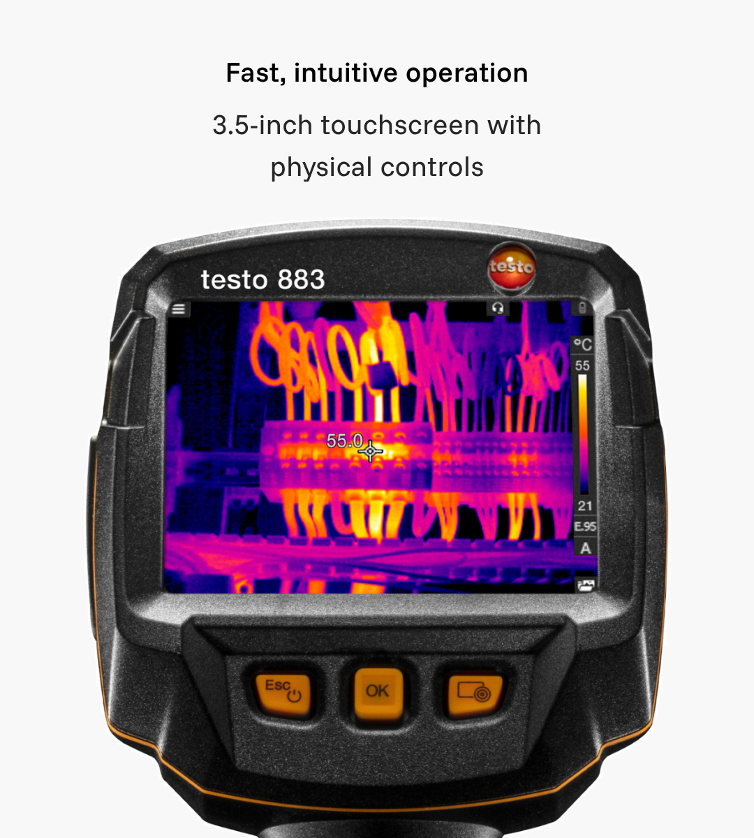 Testo 883-1 thermal camera touchscreen and physical control buttons