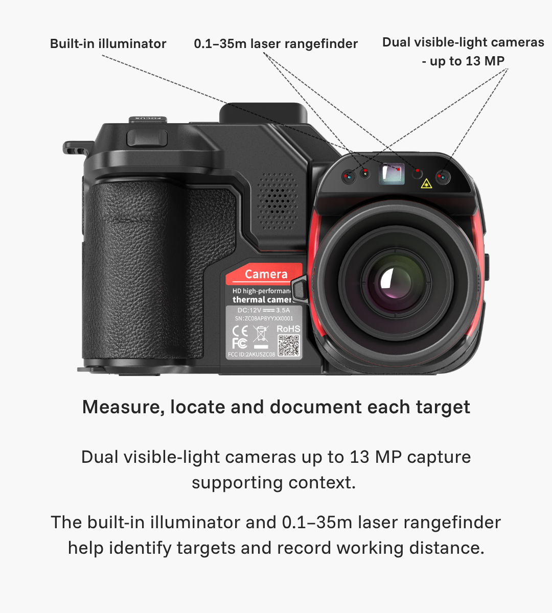 Guide PT450S or PT650S front sensor module with dual visible-light cameras, built-in illuminator and 0.1–35m laser rangefinder.