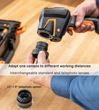 Interchangeable telephoto lens being fitted to a Testo 883 thermal camera