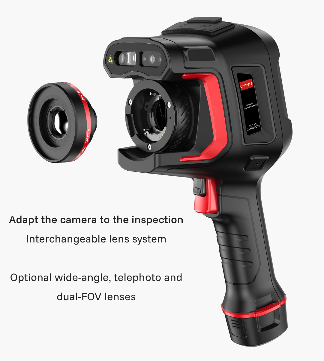 Guide Sensmart Hammer II with its infrared lens removed, showing the interchangeable lens system and optional wide-angle, telephoto and dual-FOV lenses.