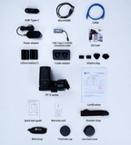 Guide PT II thermal camera kit with camera, two batteries, charger, 128GB SD card, cables, adapter plugs, straps and documentation.