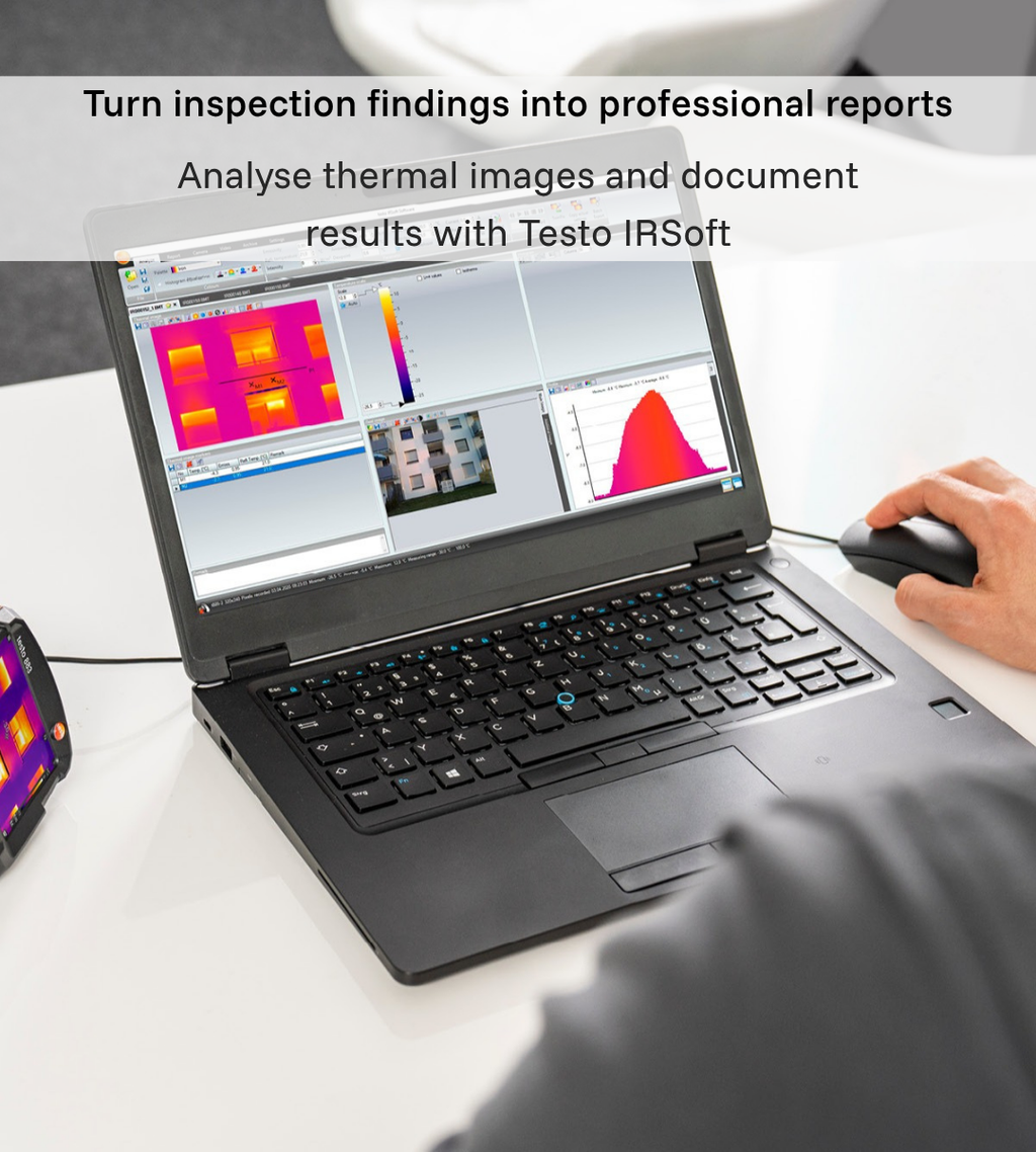 Testo IRSoft software analysing thermal images and preparing an inspection report